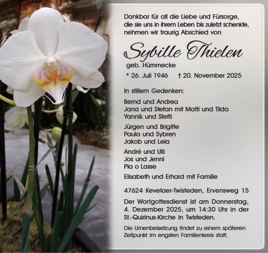 Traueranzeige von Sybille Thielen von NNA