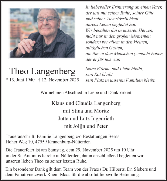Traueranzeige von Theo Langenberg von NNA