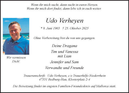 Traueranzeige von Udo Verheyen von NNA