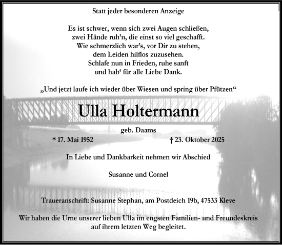 Traueranzeige von Ulla Holtermann von NNA