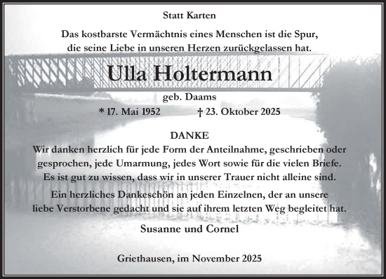 Traueranzeige von Ulla Holtermann von NNA