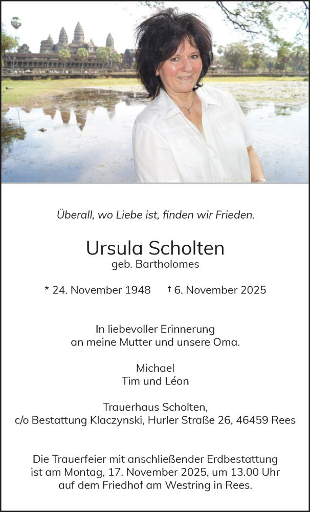  Traueranzeige für Ursula Scholten vom 15.11.2025 aus NNA