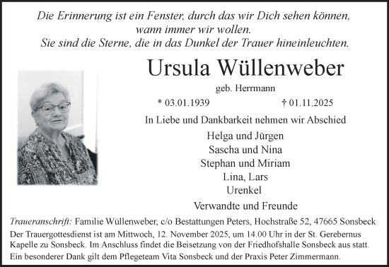 Traueranzeige von Ursula Wüllenweber von NNA