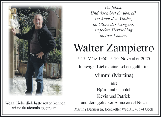 Traueranzeige von Walter Zampietro von NNA