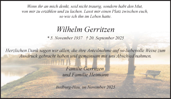 Traueranzeige von Wilhelm Gerritzen von NNA