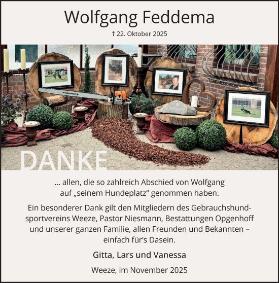 Traueranzeige von Wolfgang Feddema von NNA