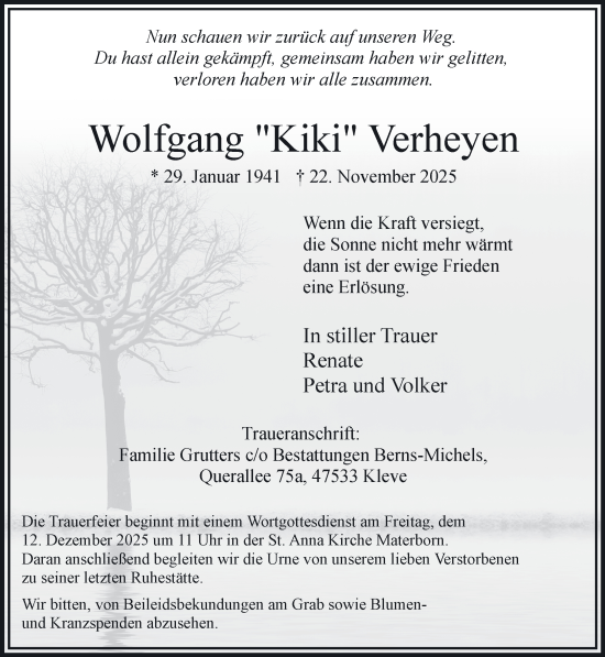 Traueranzeige von Wolfgang Verheyen von NNA