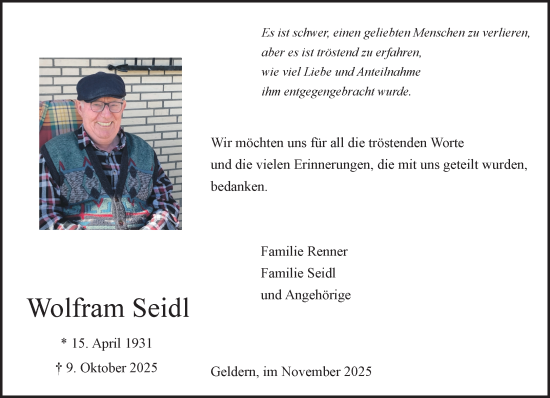 Traueranzeige von Wolfram Seidl von NNA