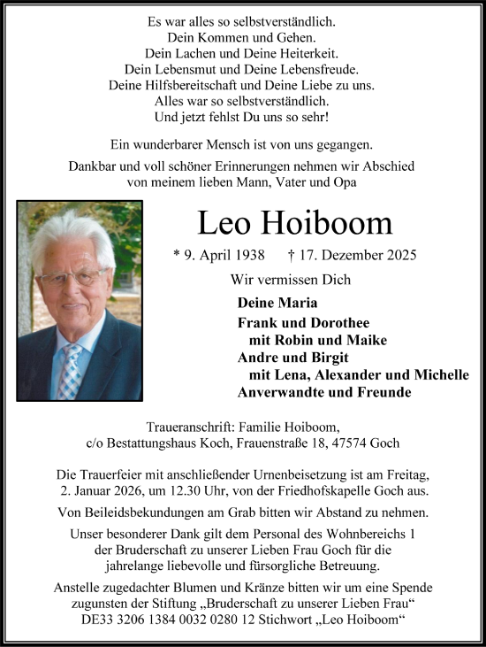 Traueranzeige von Leo Hoiboom 