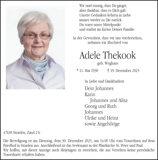 Traueranzeige von Adele Thekook von NNA