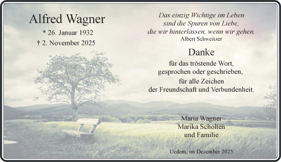 Traueranzeige von Alfred Wagner von NNA