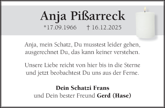 Traueranzeige von Anja Pißarreck von NNA