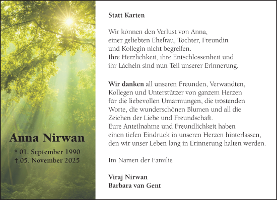Traueranzeige von Anna Nirwan von NNA