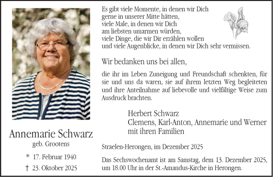 Traueranzeige von Annemarie Schwarz von NNA