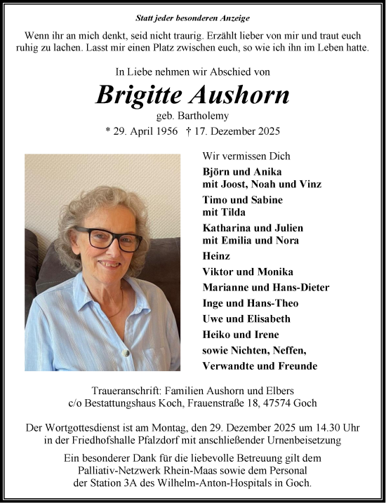 Traueranzeige von Brigitte Aushorn von NNA