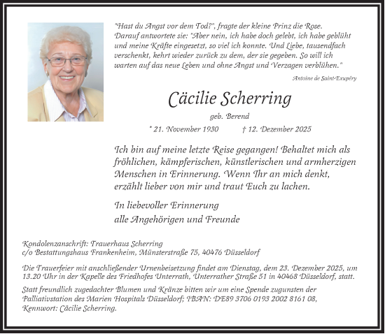 Traueranzeige von Cäcilie Scherring von NNA