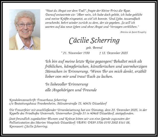 Traueranzeige von Cäcilie Scherring von NNA