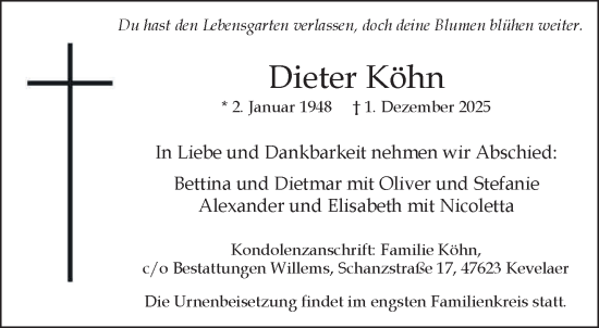 Traueranzeige von Dieter Köhn von NNA