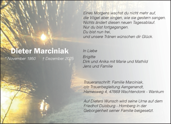 Traueranzeige von Dieter Marciniak von NNA