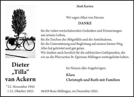 Traueranzeige von Dieter van Ackern von NNA