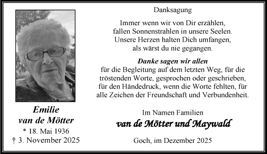 Traueranzeige von Emilie van de Mötter von NNA