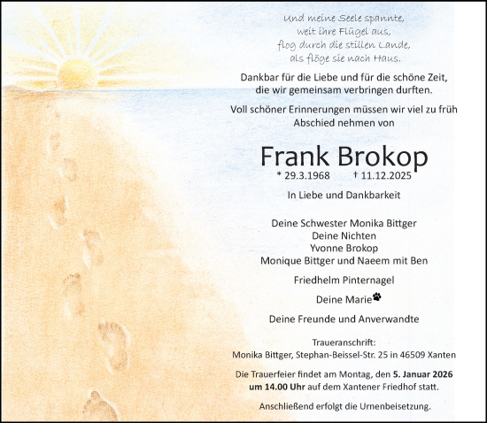 Traueranzeige von Frank Brokop von NNA