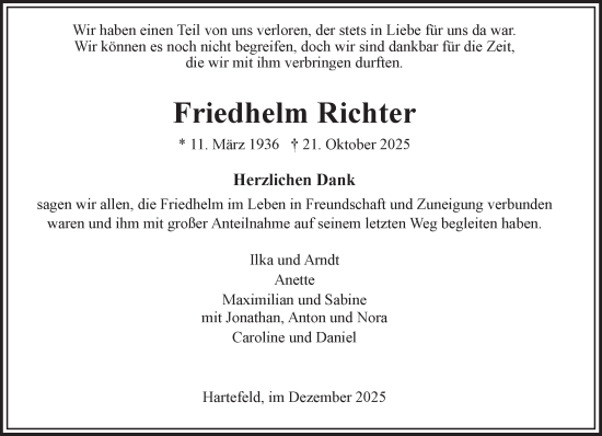 Traueranzeige von Friedhelm Richter von NNA
