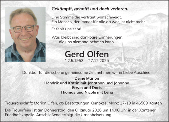 Traueranzeige von Gerd Olfen von NNA