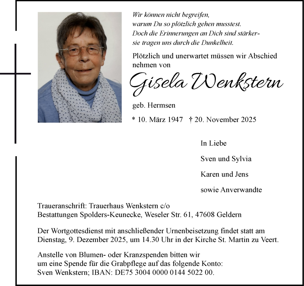  Traueranzeige für Gisela Wenkstern vom 06.12.2025 aus NNA