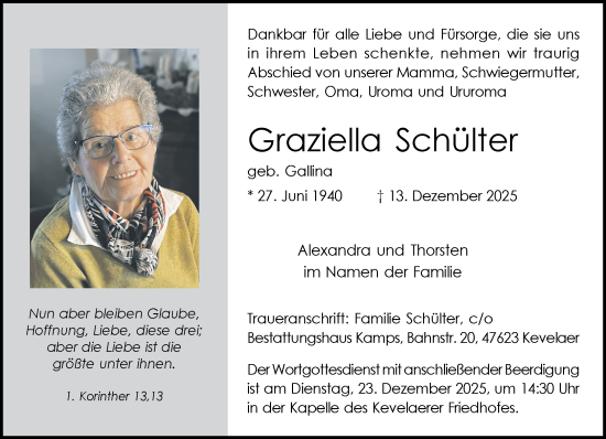 Traueranzeige von Graziella Schülter von NNA