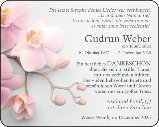 Traueranzeige von Gudrun Weber von NNA