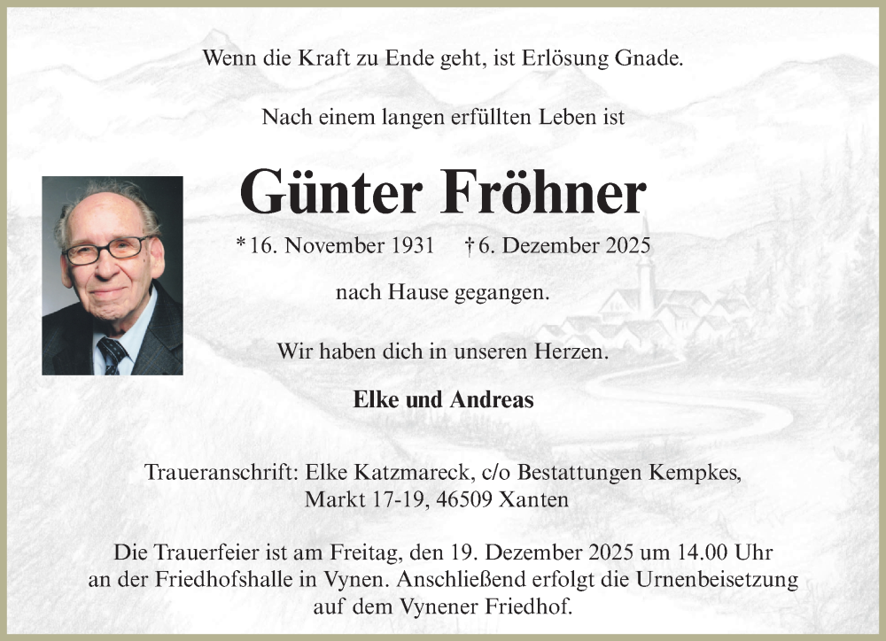  Traueranzeige für Günter Fröhner vom 13.12.2025 aus NNA