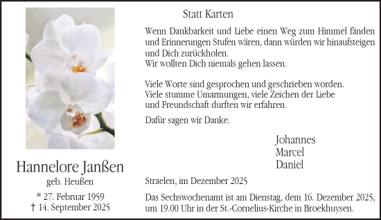Traueranzeige von Hannelore Janßen von NNA