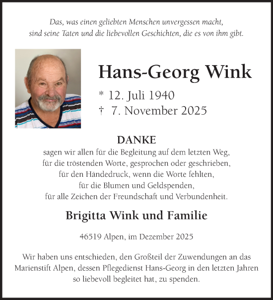 Traueranzeige von Hans-Georg Wink von NNA