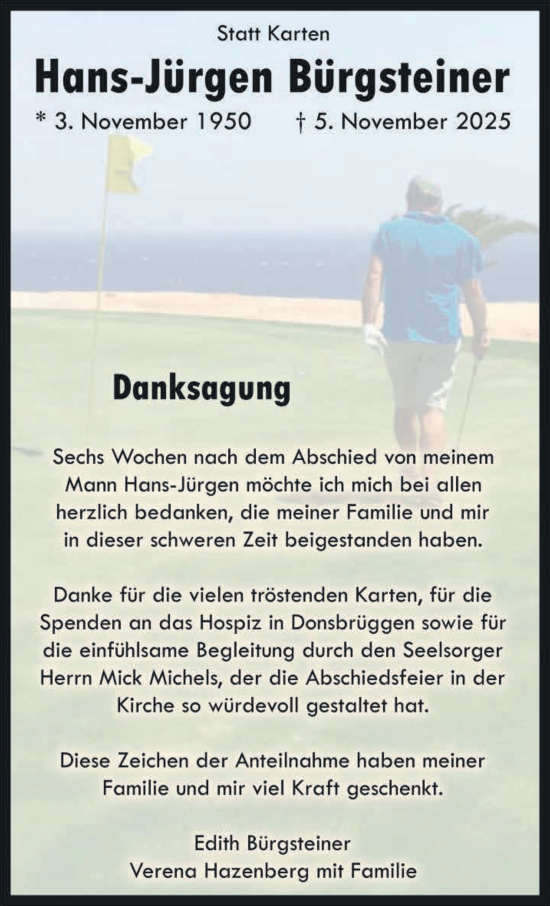 Traueranzeige von Hans-Jürgen Bürgsteiner von NNA