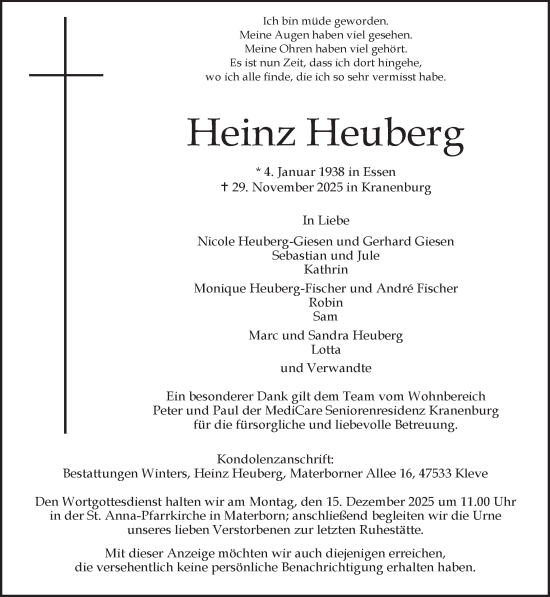 Traueranzeige von Heinz Heuberg von NNA