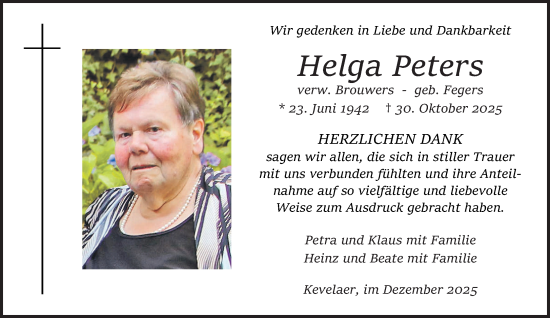 Traueranzeige von Helga Peters von NNA