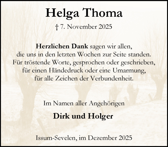 Traueranzeige von Helga Thoma von NNA