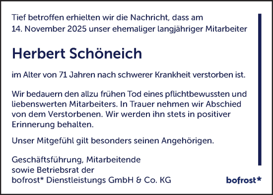 Traueranzeige von Herbert Schöneich von NNA