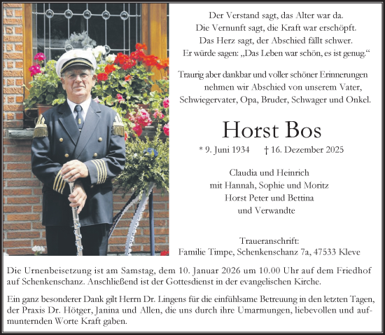 Traueranzeige von Horst Bos von NNA