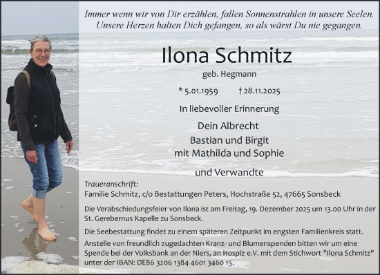 Traueranzeige von Ilona Schmitz von NNA