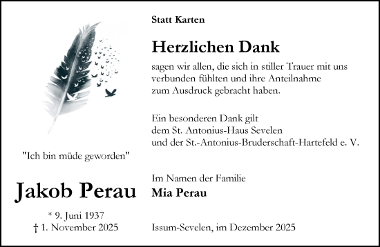 Traueranzeige von Jakob Perau von NNA