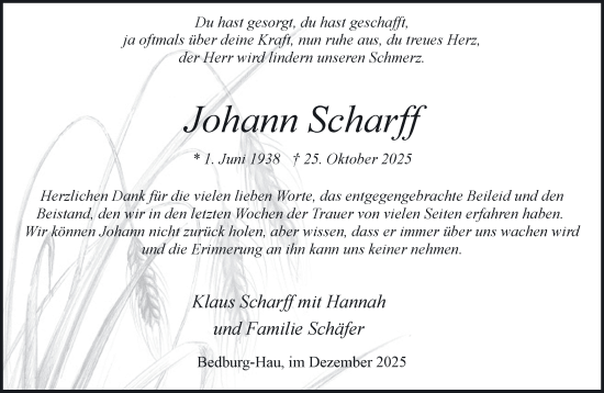 Traueranzeige von Johann Scharff von NNA