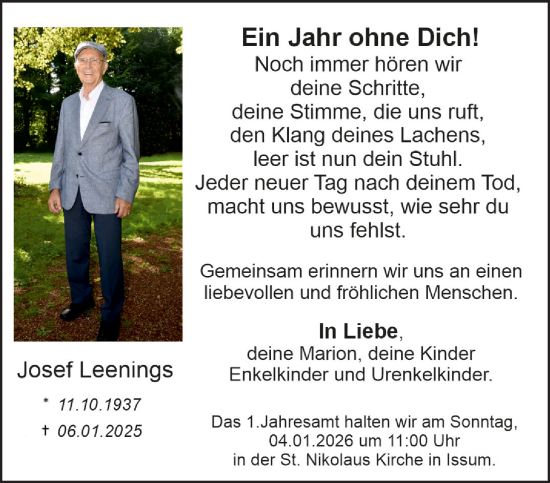 Traueranzeige von Josef Leenings von NNA