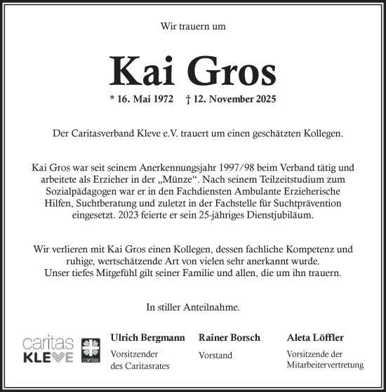 Traueranzeige von Kai Gros von NNA
