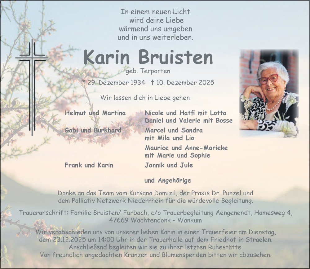  Traueranzeige für Karin Bruisten vom 20.12.2025 aus NNA
