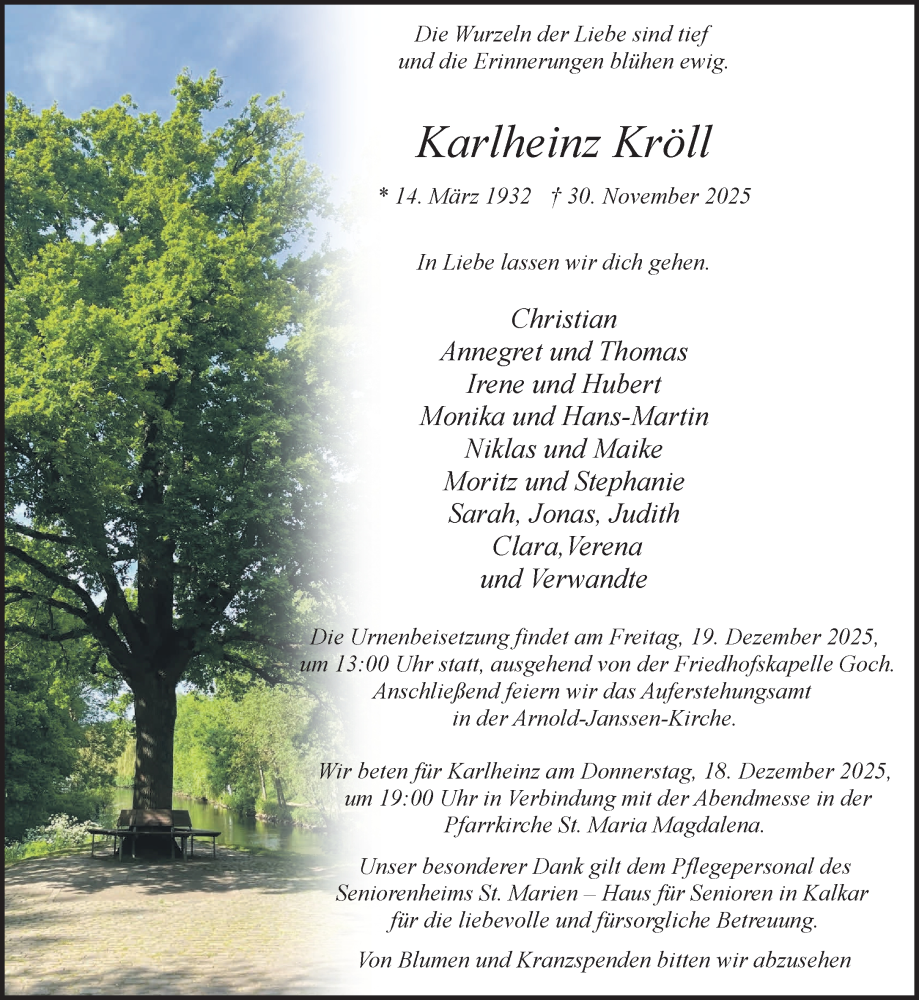  Traueranzeige für Karlheinz Kröll vom 13.12.2025 aus NNA