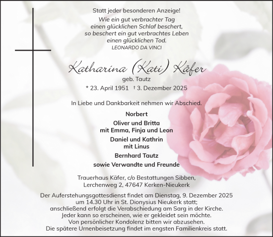Traueranzeige von Katharina Käfer von NNA