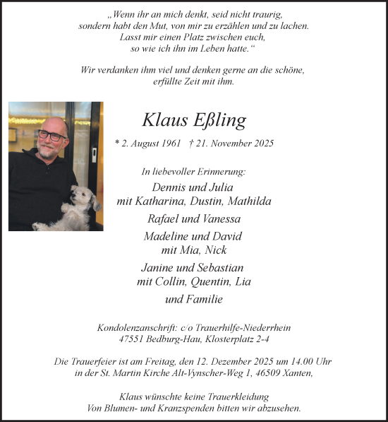 Traueranzeige von Klaus Eßling von NNA