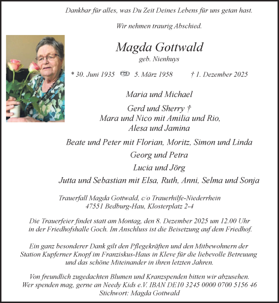 Traueranzeige von Magda Gottwald von NNA